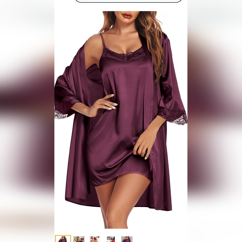 Ekouaer 2 piece robe and slip set 3X